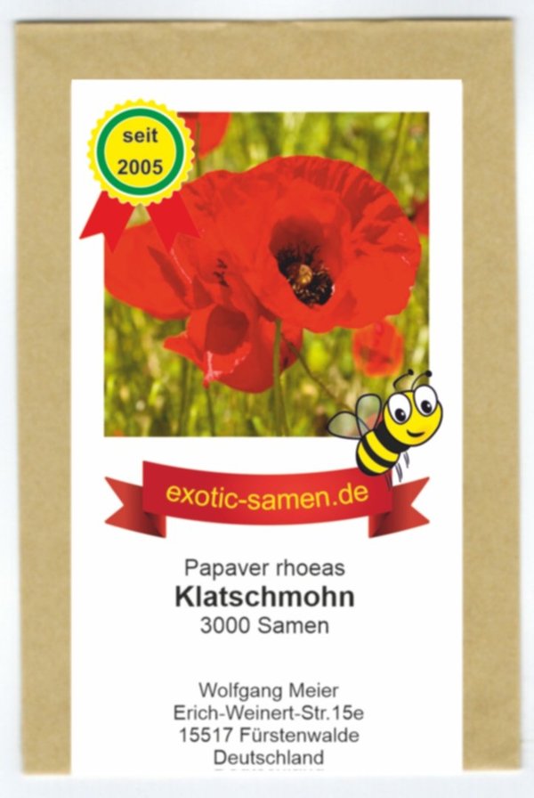 Klatschmohn - Papaver rhoeas - Bienenweide - Zier- / Arzneipflanze - 3000 Samen