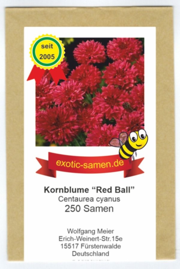 Centaurea cyanus - Bienenweide - Rote Kornblume"Red Ball" - 250 Samen