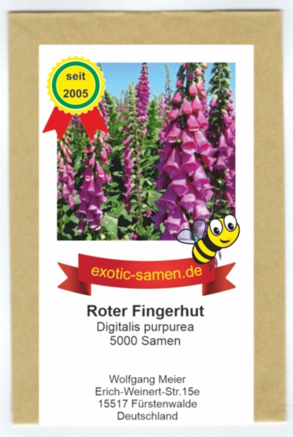 Roter Fingerhut - Digitalis purpurea - Wichtige Hummelnahrung - 5000 Samen