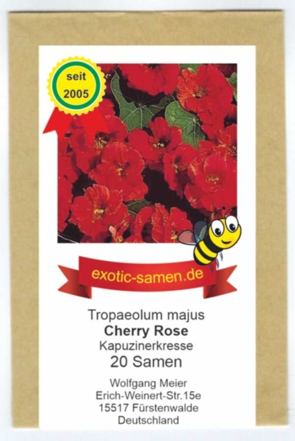Kapuzinerkresse - Bienenweide - rot - kompakt - nicht rankend – Cherry Rose - 20 Samen