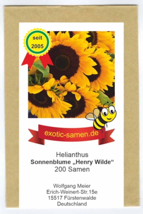 Riesensonnenblume - Bienenweide - Sonnenblume- Henry Wilde - bis 2,50 Meter - mehrstielig - Großpack