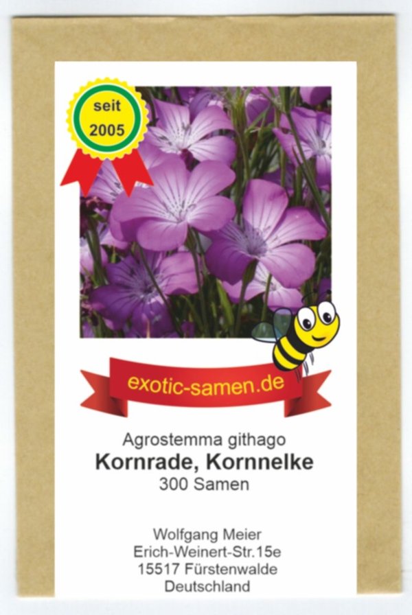 Kornrade - Kornnelke - Bienenweide - bedrohte Art - Blume des Jahres 2003 - Kaltkeimer  - 300 Samen