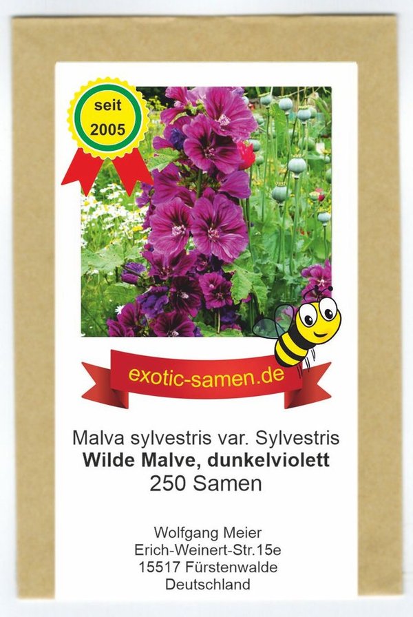 Wilde Malve - Dunkelviolett - Bienenweide - Malva sylvestris  - Zier-/Arzneipflanze - 250 Samen