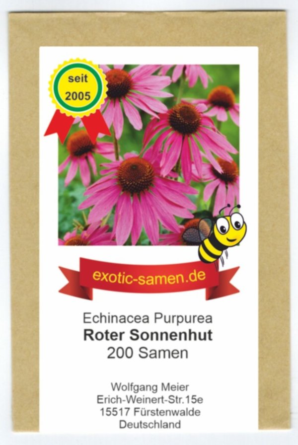 Roter Sonnenhut - Echinacea purpurea - Bienenweide - Zier- / Arzneipflanze - 200 Samen
