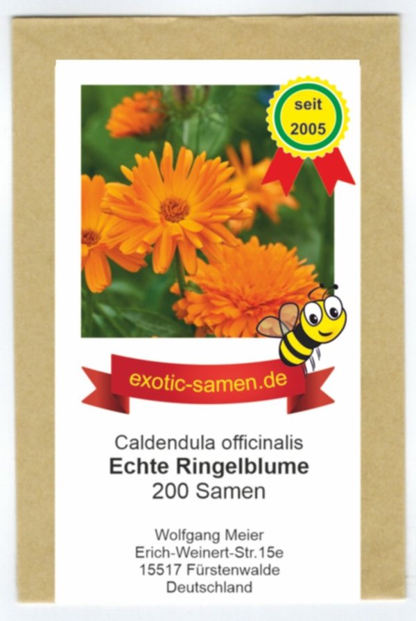 Echte Ringelblume - gefüllte, orange Blüten –Calendula officinalis – Zier/Arzneipflanze - 200 Samen