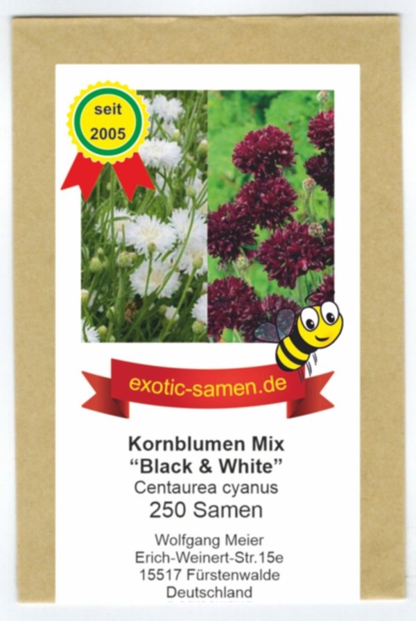 Centaurea cyanus - Bienenweide - Kornblumenmix black & white - schwarz & weiß - 250 Samen