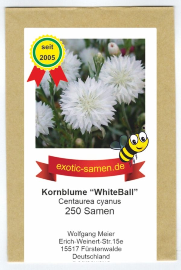 Centaurea cyanus - Bienenweide - Weiße Kornblume "White Ball" - 250 Samen