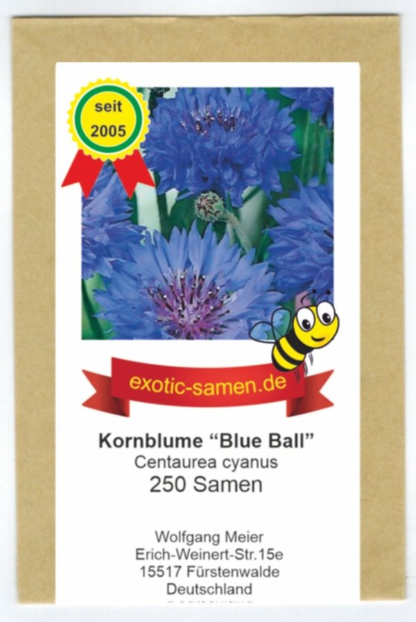 Centaurea cyanus - Bienenweide - Blaue Kornblume"Blue Ball" - 250 Samen