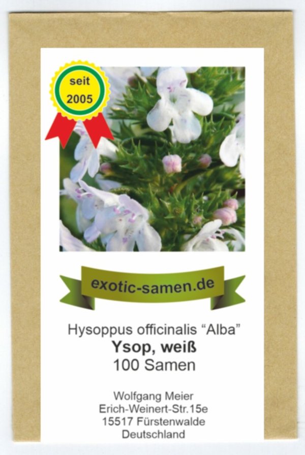 Ysop weiß - Hysoppus officinale Alba, Bienenweide, Gewürzpflanze -100 Samen