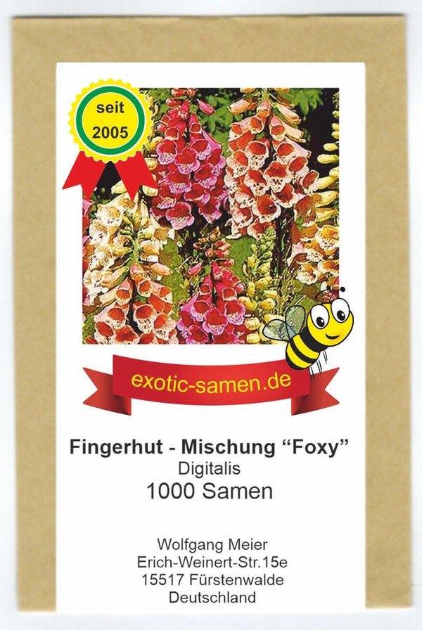 Digitalis - Fingerhut - Bienenweide - zweijährig - Samenmischung Foxy - 1000 Samen