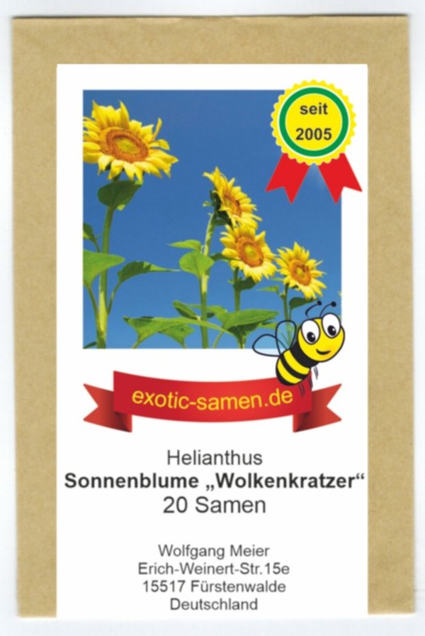Riesen-Sonnenblume - Helianthus - Bienenweide - b. 4 Meter - Wolkenkratzer - Sky Scraper - 20 Samen